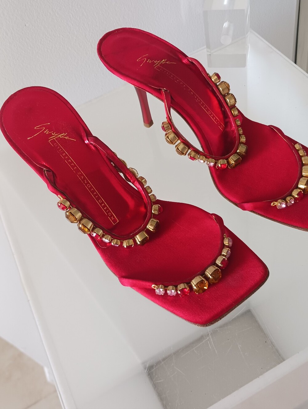 Giuseppe Zanotti Red Satin Jewel- Sandal 5.5 From Kardashian Kloset